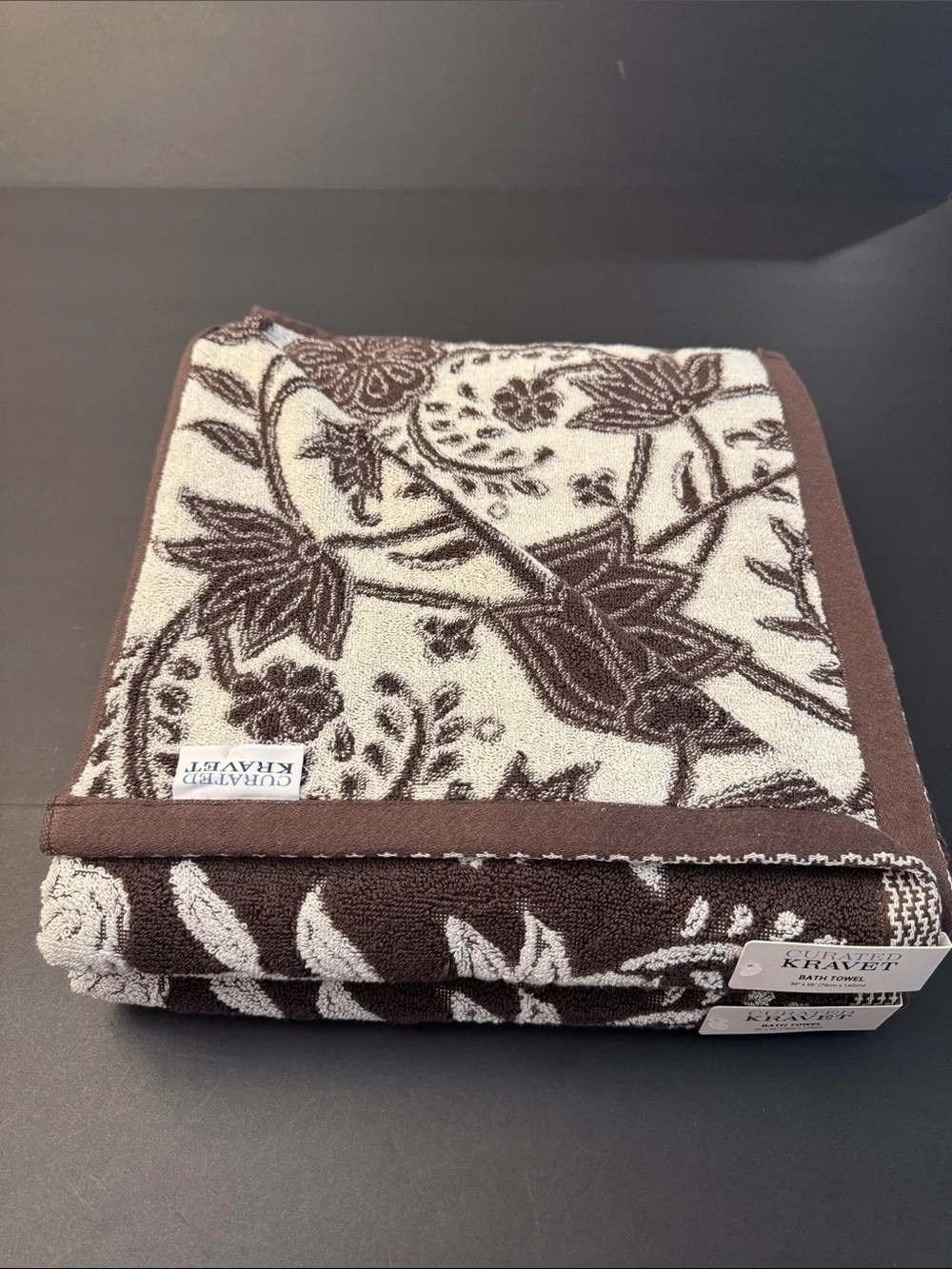 2pc CURATED KRAVET 100% Cotton(EOD) Floral Jacquard Bath Towel Set - Cocoa/Coco
